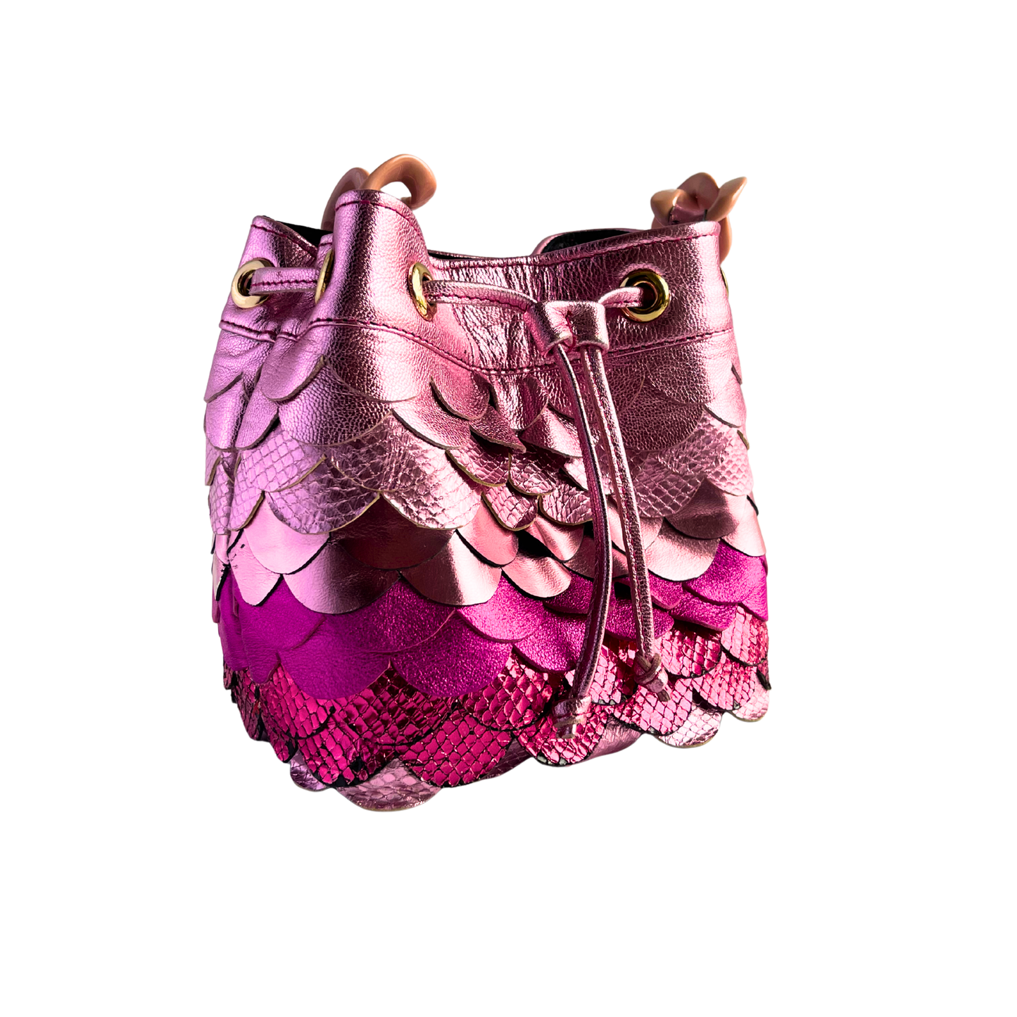 ANWULI Bucket Bag in Pink Fish Scales