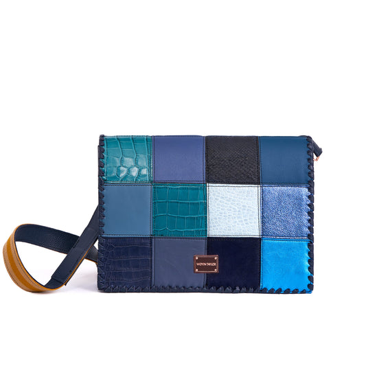 DARA Patchwork Crossbody Bag in Blue